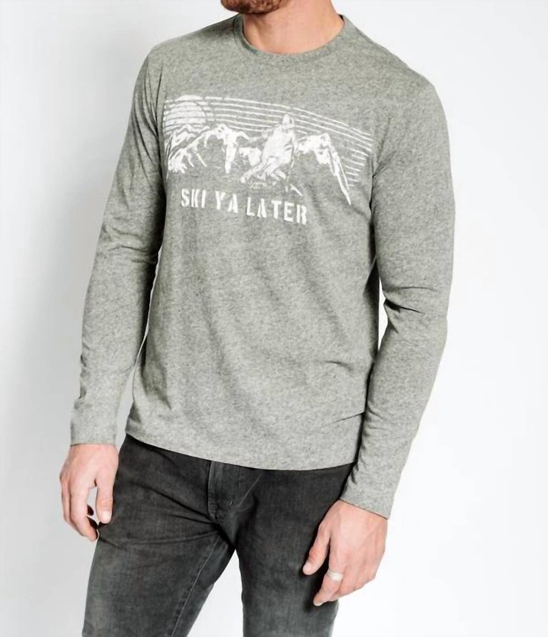 Mens Ski Ya Later Long Sleeve Crew In Heather Grey