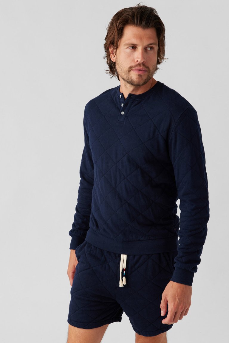 Quilted Long Sleeve Henley Pullover