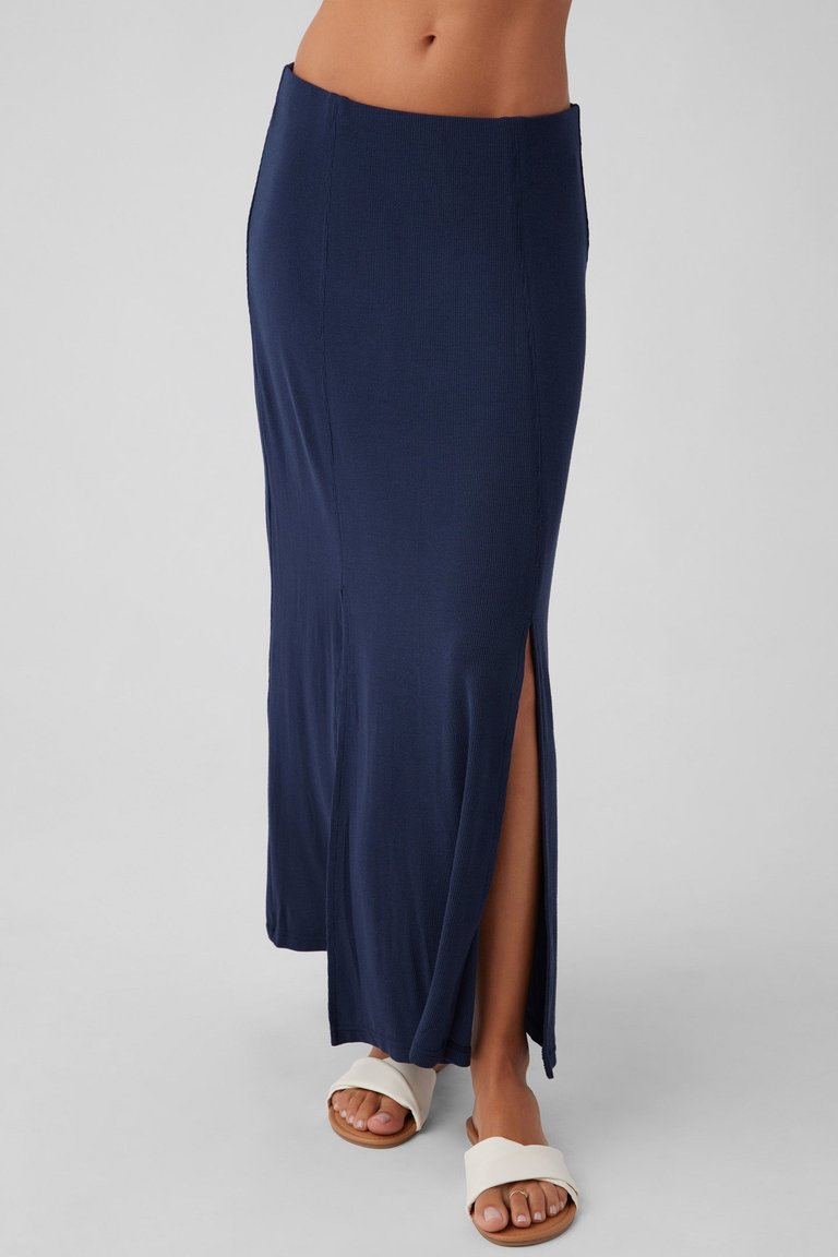 Rib Slit Skirt - Indigo