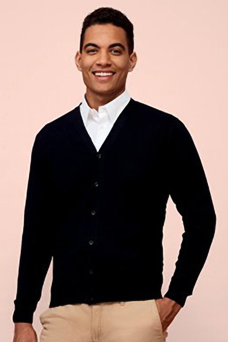 Mens Golden V Neck Cardigan - Black - Black