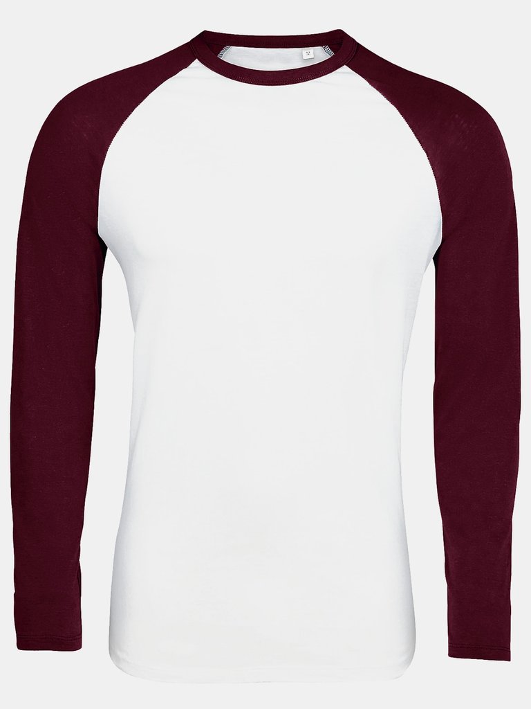 SOLS Mens Funky Contrast Long Sleeve T-Shirt (White/Burgundy) - White/Burgundy