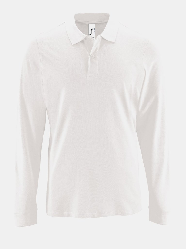 SOLS Mens Perfect Long Sleeve Pique Polo Shirt (White) - White