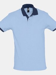 SOLS Prince Unisex Contrast Pique Short Sleeve Cotton Polo Shirt (Sky Blue/French Navy) - Sky Blue/French Navy