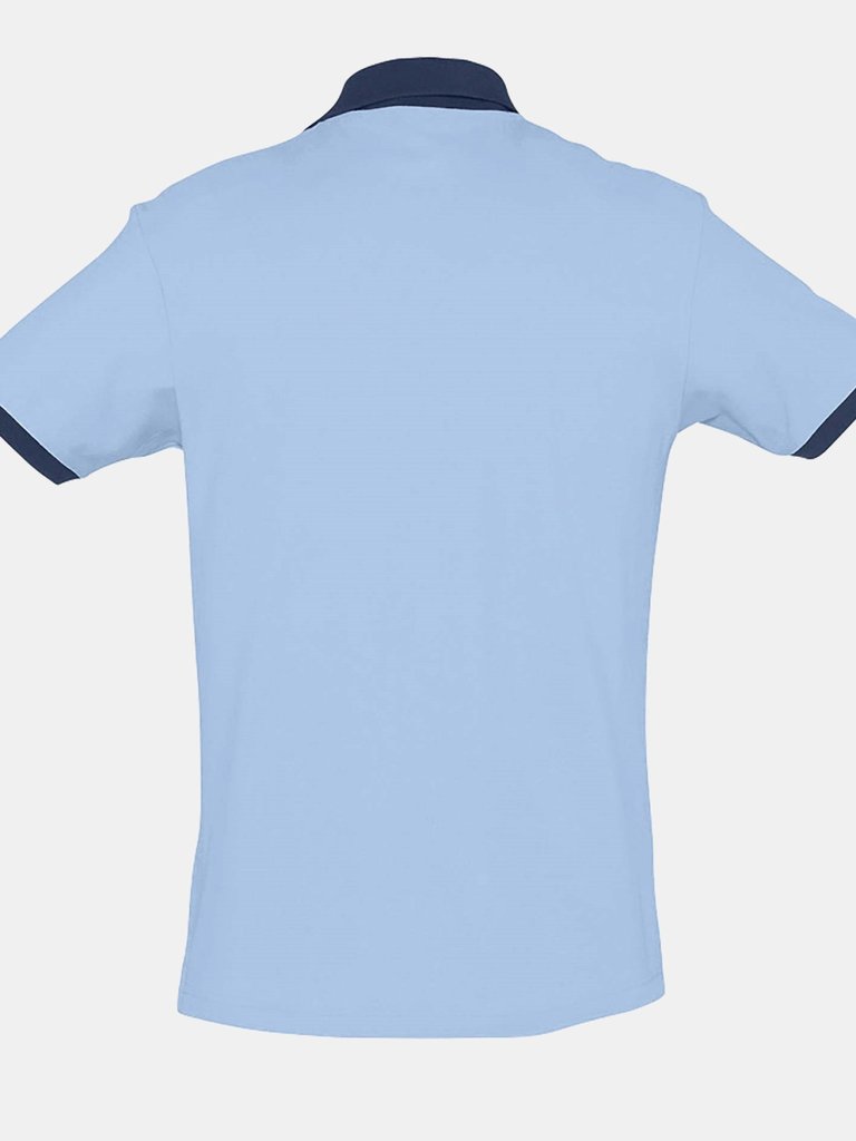 SOLS Prince Unisex Contrast Pique Short Sleeve Cotton Polo Shirt (Sky Blue/French Navy)