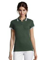 SOLS Womens/Ladies Pasadena Tipped Short Sleeve Pique Polo Shirt (Forest/White)