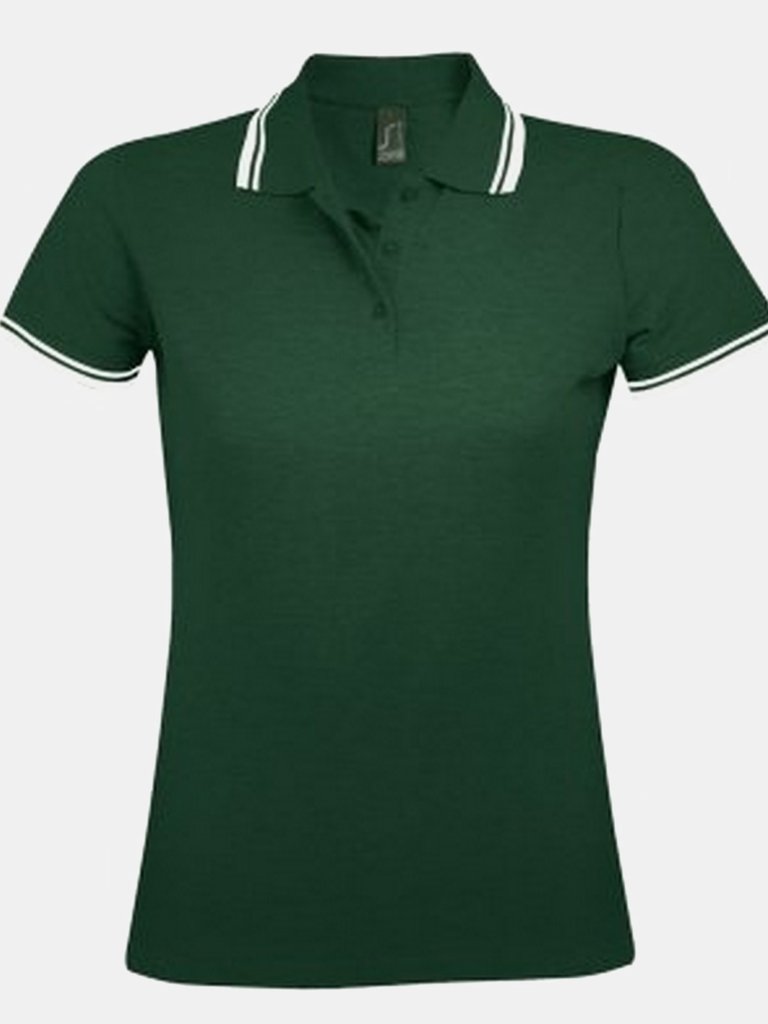 SOLS Womens/Ladies Pasadena Tipped Short Sleeve Pique Polo Shirt (Forest/White) - Forest/White