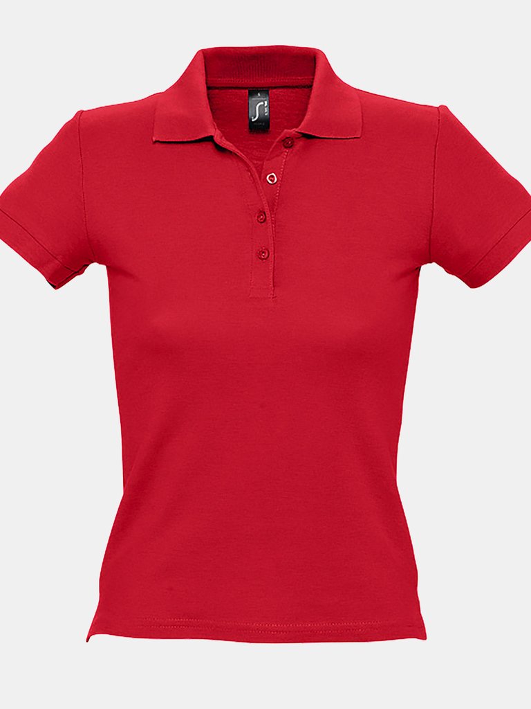 SOLS Womens/Ladies People Pique Short Sleeve Cotton Polo Shirt (Red) - Red