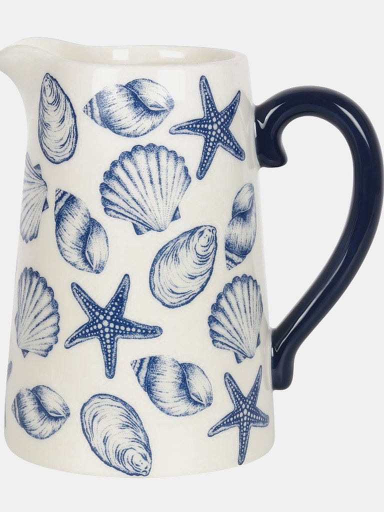 Coastal Charm Seashells Ceramic Flower Jug - White/Blue