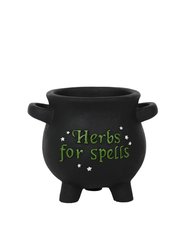 Herbs For Spells Cauldron Plant Pot - Black/Green/White