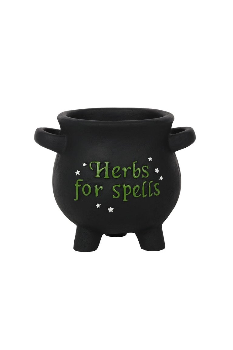 Herbs For Spells Cauldron Plant Pot - Black/Green/White