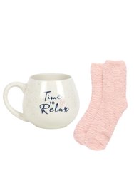 Something Different Time To Relax Mug and Sock Set (One Size) - Cream/Pink
