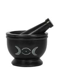 Something Different Triple Moon Soap Stone Pestle and Mortar - Black/White