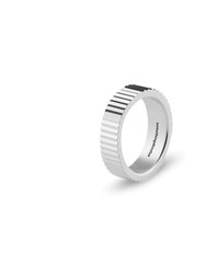 Ridged Edge Ring Polished Silver / Vertical Line - Silver