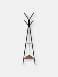 Songmics Vintage Coat Rack Stand, Coat Tree, Hall Tree Free Standing, Industrial Style, with 2 Shelves, For Clothes, Hat, Bag - Vintage Black