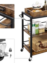 VASAGLE Bar Cart, Kitchen Serving Cart, Utility Cart with Wheels and Handle, Rusic Brown and Black ULRC72X