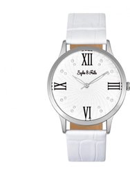 Sonoma Leather-Band Watch With Swarovski Crystals - Silver/White
