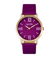 Sonoma Leather-Band Watch With Swarovski Crystals - Gold/Fuchsia