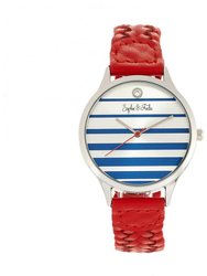 Tucson Leather-Band Watch With Swarovski Crystals - Silver/Red