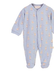 Blue Giraffe Footed Bodysuits - Blue