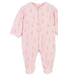 Pink Giraffe Footed Bodysuits - Pink