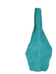 Aqua Soft Suede Leather Hobo Shoulder Bag | Byirl