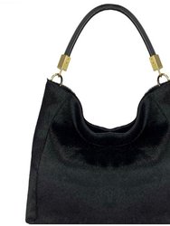 Black Calf Hair Leather Tassel Grab Bag | Biylx