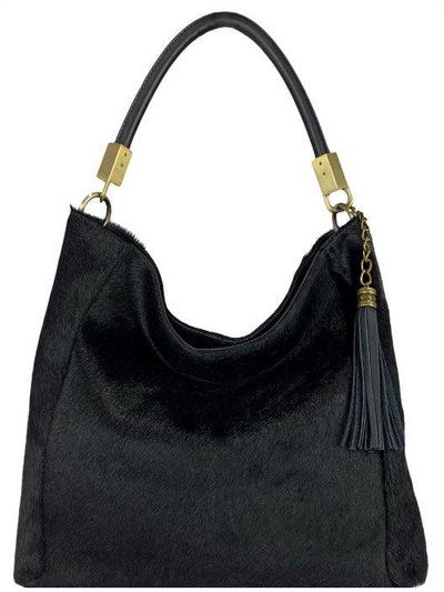 Sostter Black Calf Hair Leather Tassel Grab Bag | Biylx product