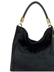 Black Calf Hair Leather Tassel Grab Bag | Biylx - Black