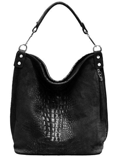 Sostter Black Croc Suede Leather Hobo Shoulder Bag | Bxyre product