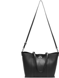 Black Horizontal Turnlock Leather Tote Bag | Brnre