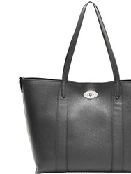 Black Horizontal Turnlock Leather Tote Bag | Brnre - Black