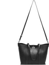 Black Horizontal Turnlock Leather Tote Bag