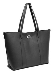 Black Horizontal Turnlock Leather Tote Bag