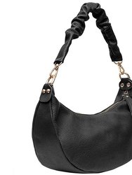 Black Pebbled Baguette Leather Shoulder Bag | Bdayb