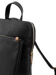 Black Soft Pebbled Leather Pocket Backpack | Byler