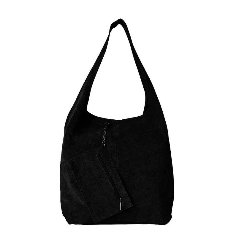 Black Soft Suede Leather Hobo Shoulder Bag | Byiae