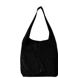 Black Soft Suede Leather Hobo Shoulder Bag | Byiae