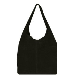 Black Soft Suede Leather Hobo Shoulder Bag | Byiae - Black