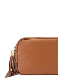Camel Leather Tassel Crossbody Bag