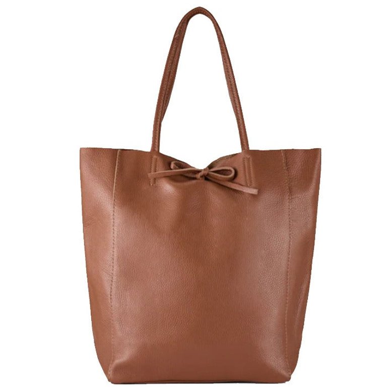 Camel Pebbled Leather Tote Shopper | Byxle - Camel