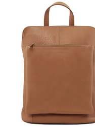 Camel Unisex Soft Pebbled Leather Pocket Backpack | Byeyl