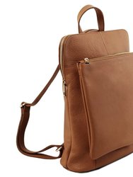 Camel Unisex Soft Pebbled Leather Pocket Backpack | Byeyl
