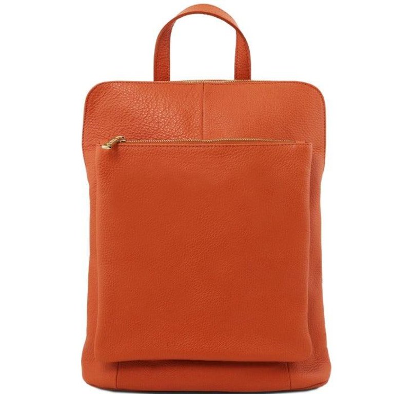 Clementine Soft Pebbled Leather Pocket Backpack | Bdabl - Clementine