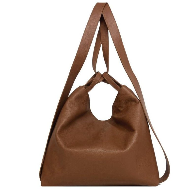Dark Tan Pebbled Leather Convertible Tote Backpack | Baldi