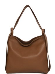 Dark Tan Pebbled Leather Convertible Tote Backpack | Baldi