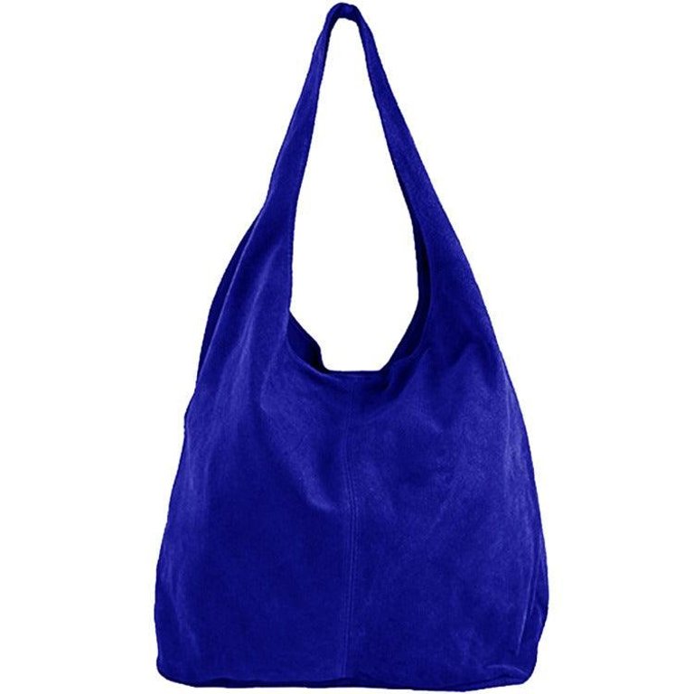 Electric Blue Soft Suede Hobo Shoulder Bag - Electric Blue