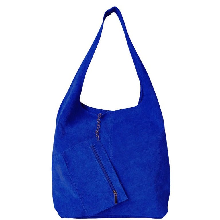 Electric Blue Soft Suede Hobo Shoulder Bag