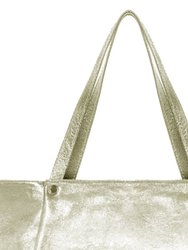Gold Horizontal Zipped Leather Tote | Bxylb
