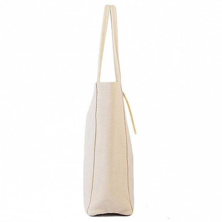 Ivory Pebbled Leather Tote Shopper | Byaxy
