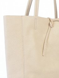 Ivory Pebbled Leather Tote Shopper | Byaxy